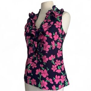 Lilli Pulitzer ALLISON Floral Ruffle Sleeveless blouse Top sz XS
